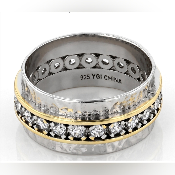 PRICE DROP 14k Gold & Sterling Band with Circle of White Cubic Zirconia - Picture 2 of 7